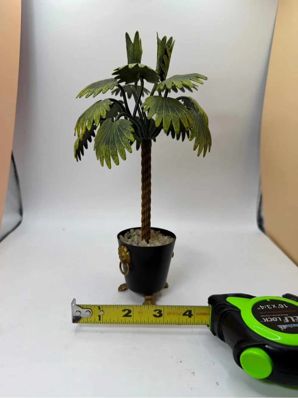 Vintage Hollywood Regency-style tole Metal Palm Tree Figurine or CandleHolder.